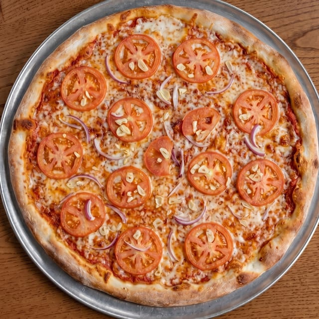 Tomato, Garlic, & Onions Pizza.
