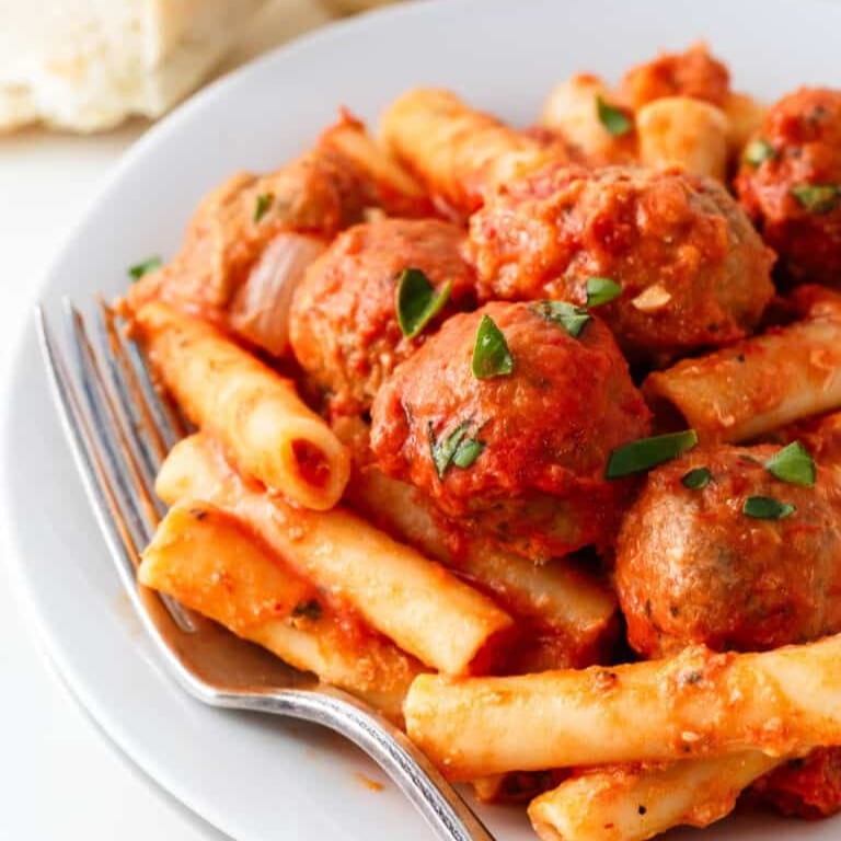 Baked Ziti with Meatball.