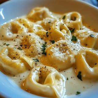 Tortellini in a rich creamy Alfredo sauce