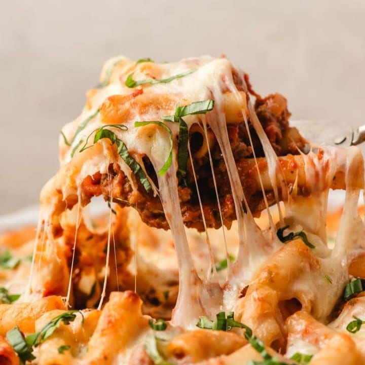 Baked Ziti with Meat Sauce.