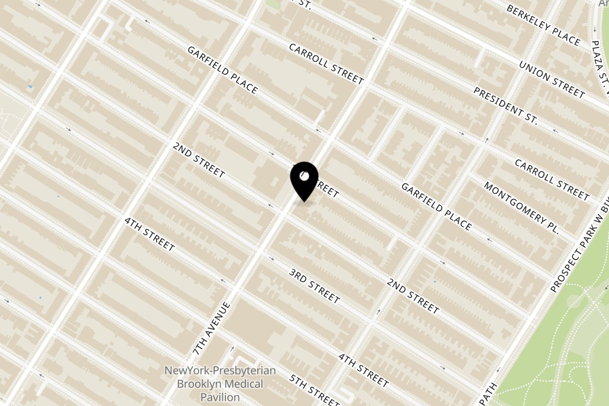 Map showing the location of Pino's La Forchetta on 181 7th Ave in Brooklyn